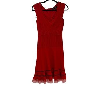 Tadashi Shoji Red Cap Sleeve Fit and Flare Knee Length Dress XS